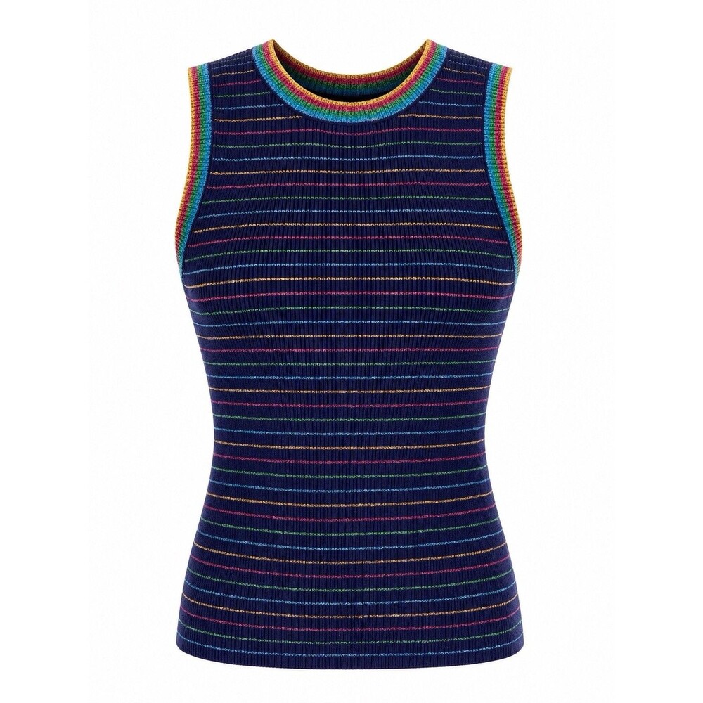 SuperCute GORMAN Rainbow Stripe Vest Jumper Sweater Sz 10 Bright Metallic NWOT